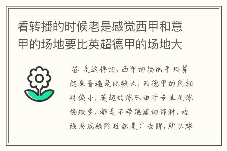 看转播的时候老是感觉西甲和意甲的场地要比英超德甲的场地大很多,