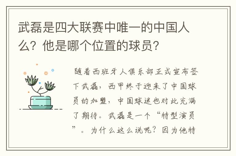 武磊是四大联赛中唯一的中国人么?他是哪个位置的球员?