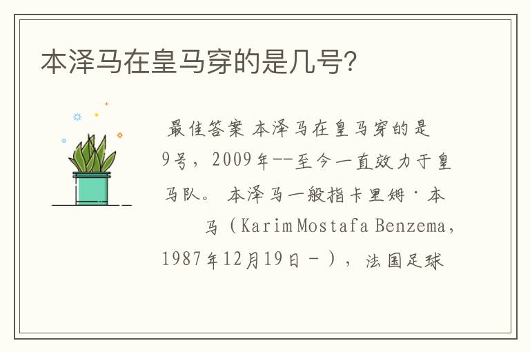 本泽马在皇马穿的是几号?