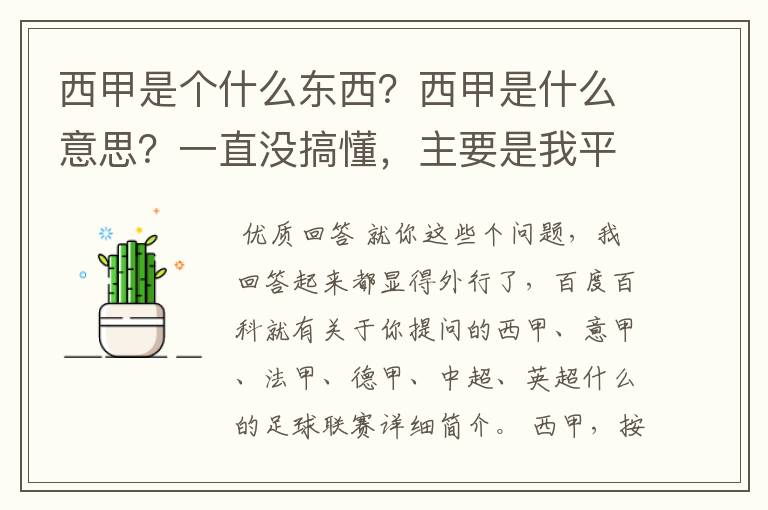 西甲是个什么东西?西甲是什么意思?一直没搞懂,主要是我平时基本不看西甲呀,足球什么的。ASD