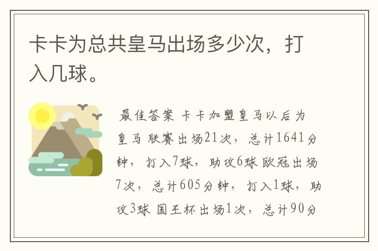卡卡为总共皇马出场多少次,打入几球。