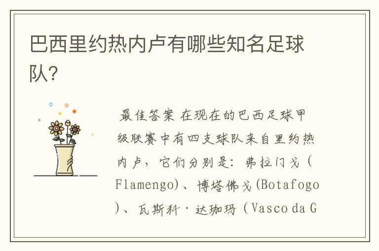 巴西里约热内卢有哪些知名足球队?