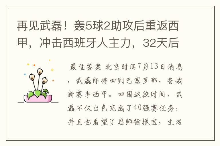 再见武磊!轰5球2助攻后重返西甲,冲击西班牙人主力,32天后首秀