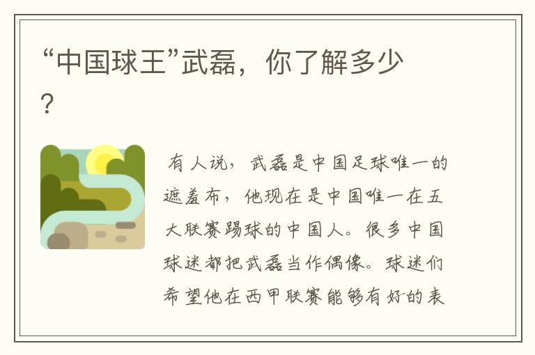 “中国球王”武磊,你了解多少?