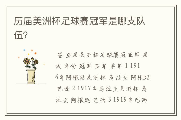 历届美洲杯足球赛冠军是哪支队伍?