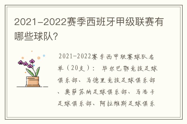 2021-2022赛季西班牙甲级联赛有哪些球队?