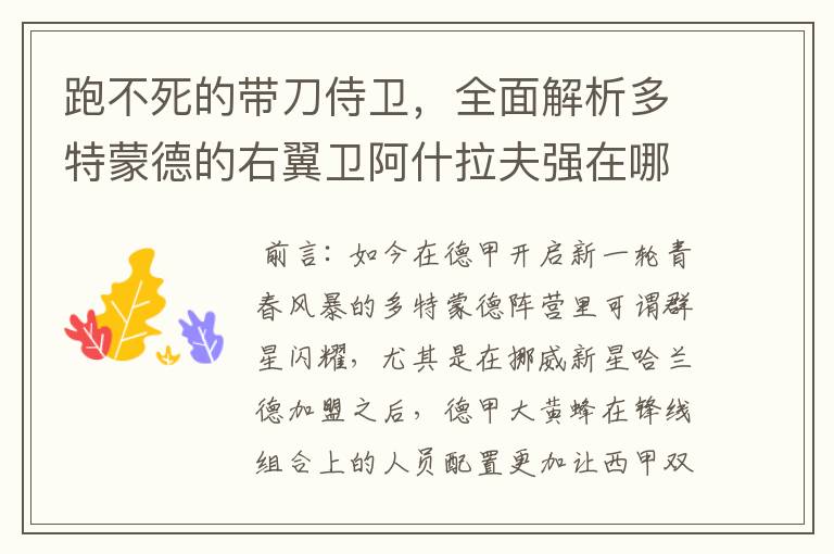 跑不死的带刀侍卫,全面解析多特蒙德的右翼卫阿什拉夫强在哪里