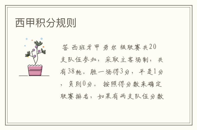 西甲积分规则