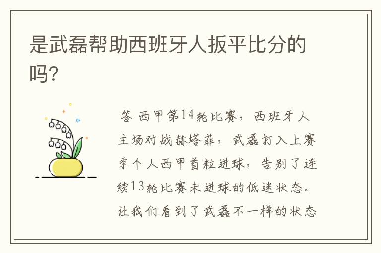 是武磊帮助西班牙人扳平比分的吗?