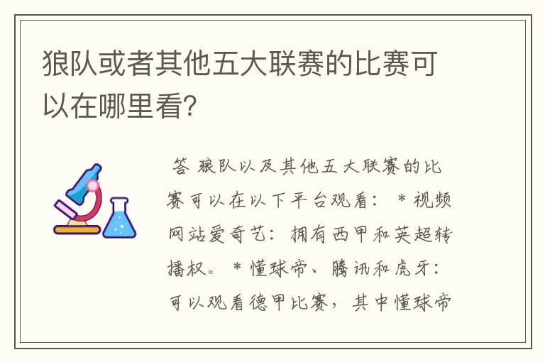 狼队或者其他五大联赛的比赛可以在哪里看?
