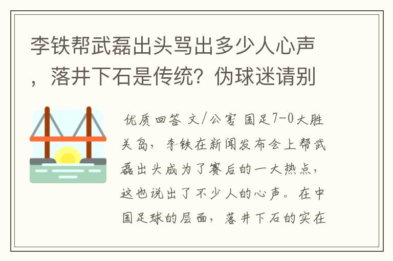 李铁帮武磊出头骂出多少人心声,落井下石是传统?伪球迷请别添乱