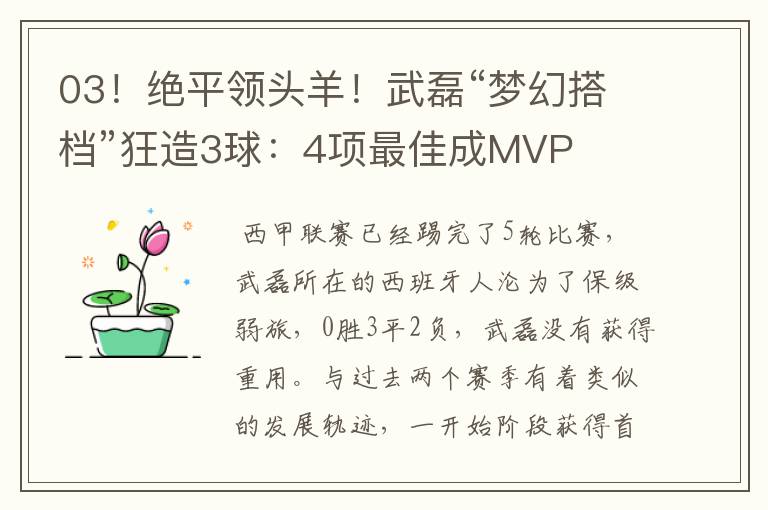 03!绝平领头羊!武磊“梦幻搭档”狂造3球:4项最佳成MVP