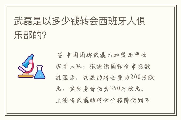 武磊是以多少钱转会西班牙人俱乐部的?