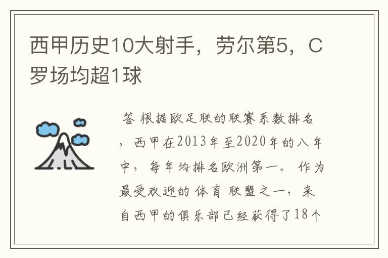 西甲历史10大射手,劳尔第5,C罗场均超1球
