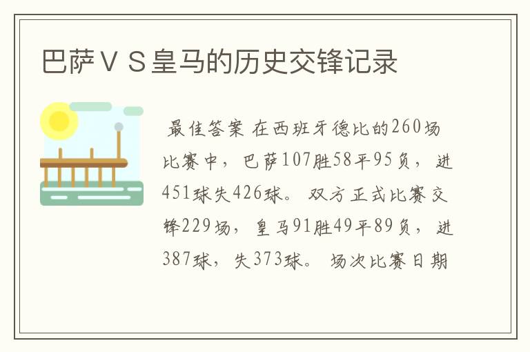 巴萨VS皇马的历史交锋记录