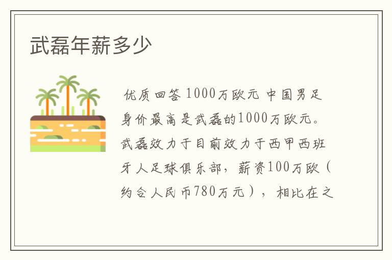 武磊年薪多少