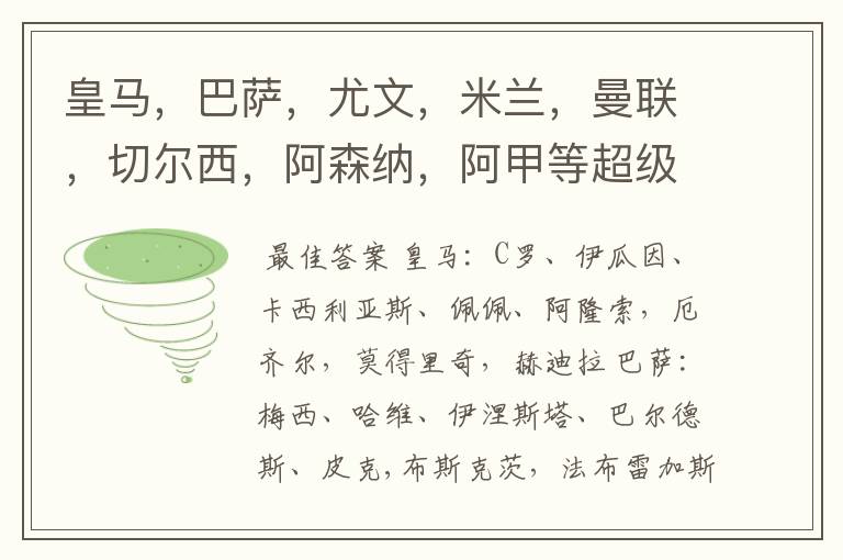 皇马,巴萨,尤文,米兰,曼联,切尔西,阿森纳,阿甲等超级球队的超级球星