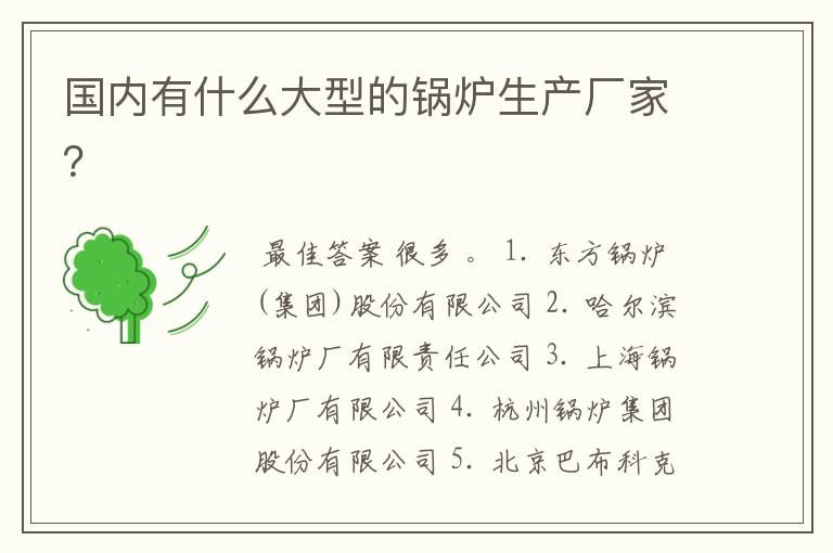 国内有什么大型的锅炉生产厂家?