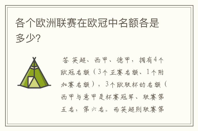 各个欧洲联赛在欧冠中名额各是多少?
