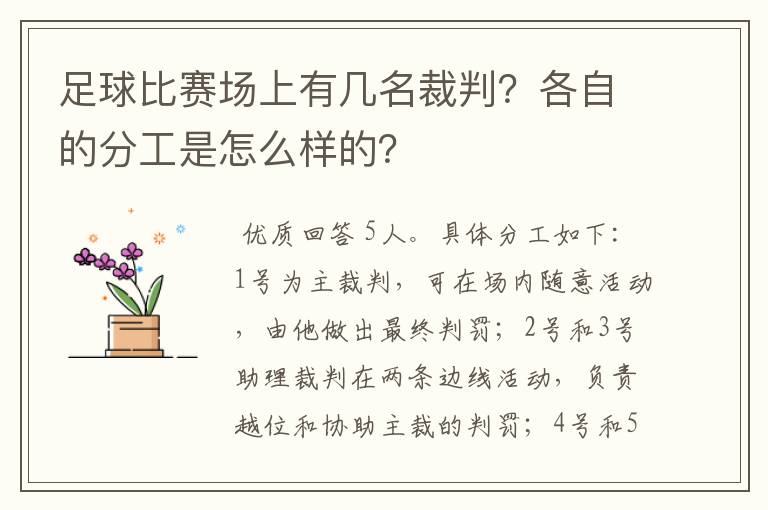 足球比赛场上有几名裁判?各自的分工是怎么样的?