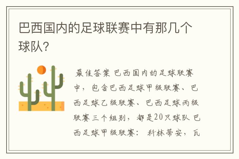 巴西国内的足球联赛中有那几个球队?