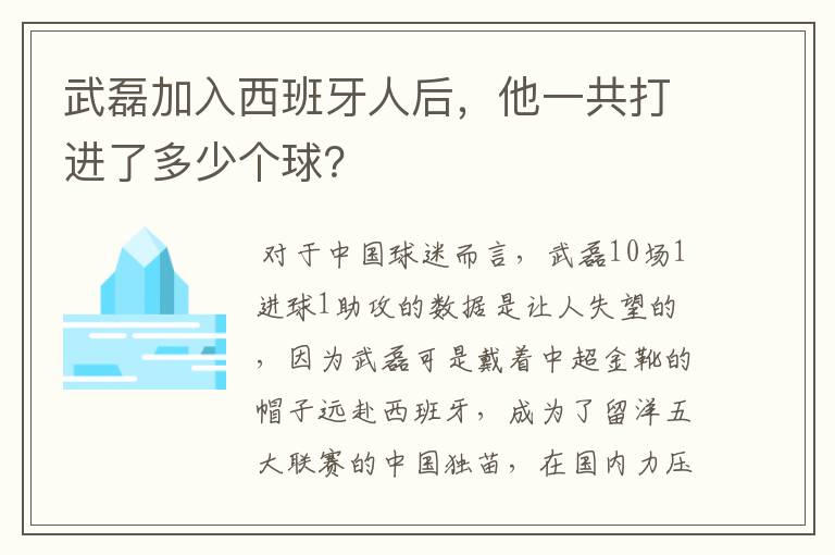 武磊加入西班牙人后,他一共打进了多少个球?