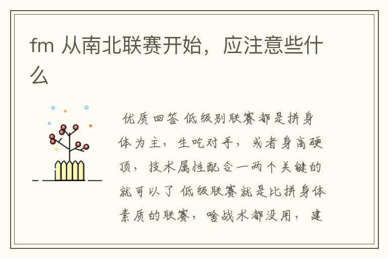fm 从南北联赛开始,应注意些什么