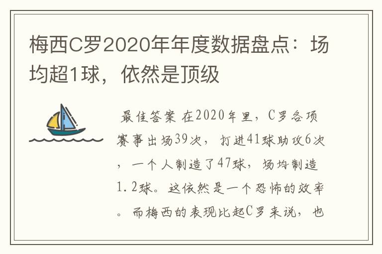 梅西C罗2020年年度数据盘点:场均超1球,依然是顶级
