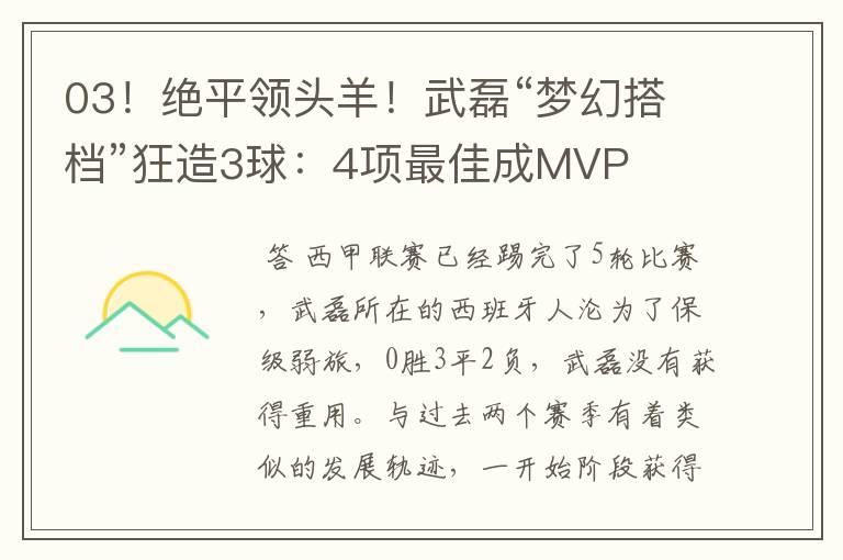 03!绝平领头羊!武磊“梦幻搭档”狂造3球:4项最佳成MVP