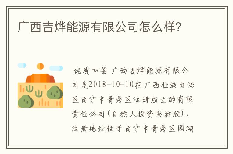 广西吉烨能源有限公司怎么样?