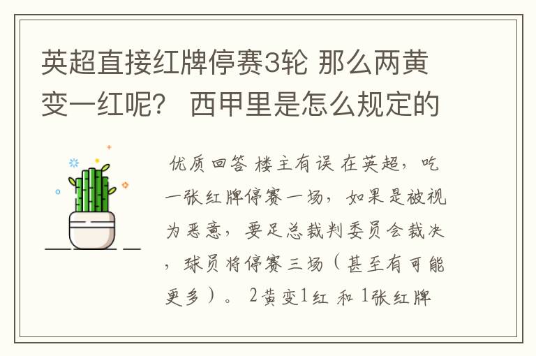 英超直接红牌停赛3轮 那么两黄变一红呢? 西甲里是怎么规定的?