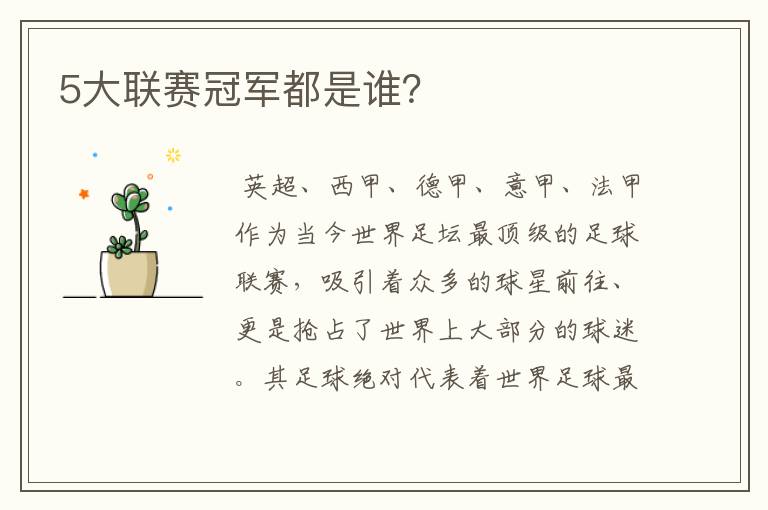 5大联赛冠军都是谁?
