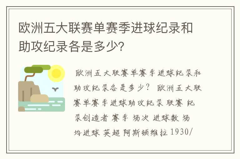 欧洲五大联赛单赛季进球纪录和助攻纪录各是多少？