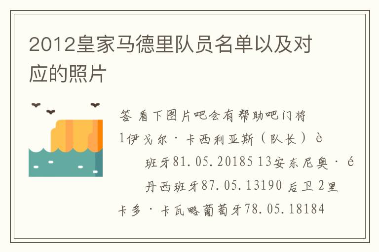 2012皇家马德里队员名单以及对应的照片