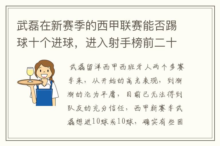 武磊在新赛季的西甲联赛能否踢球十个进球,进入射手榜前二十?