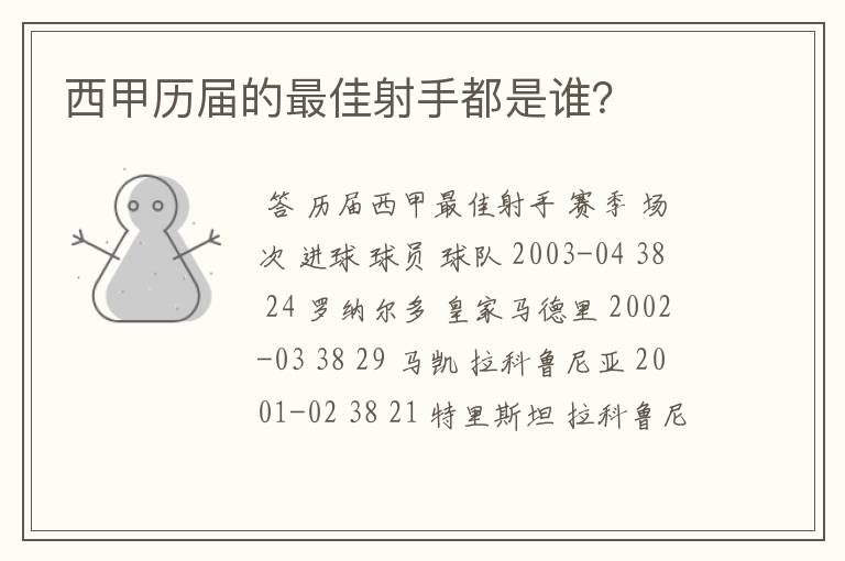西甲历届的最佳射手都是谁?