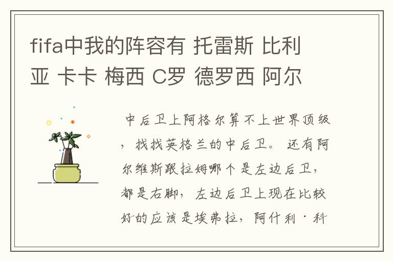 fifa中我的阵容有 托雷斯 比利亚 卡卡 梅西 C罗 德罗西 阿尔维斯 拉姆 卢西奥 阿格尔,4-1-2-1-2。