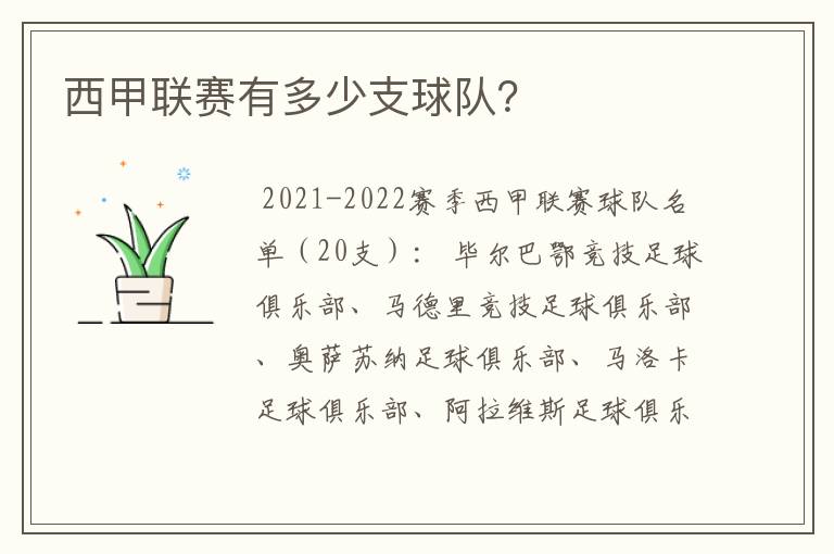 西甲联赛有多少支球队?