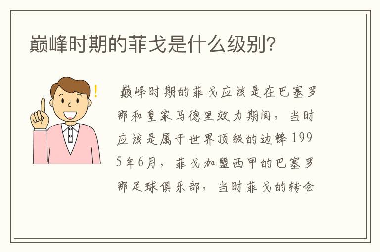 巅峰时期的菲戈是什么级别?