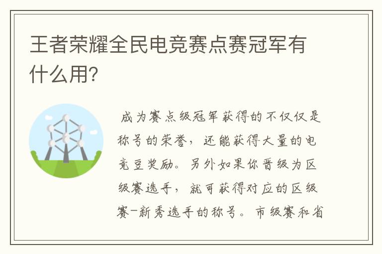 王者荣耀全民电竞赛点赛冠军有什么用?