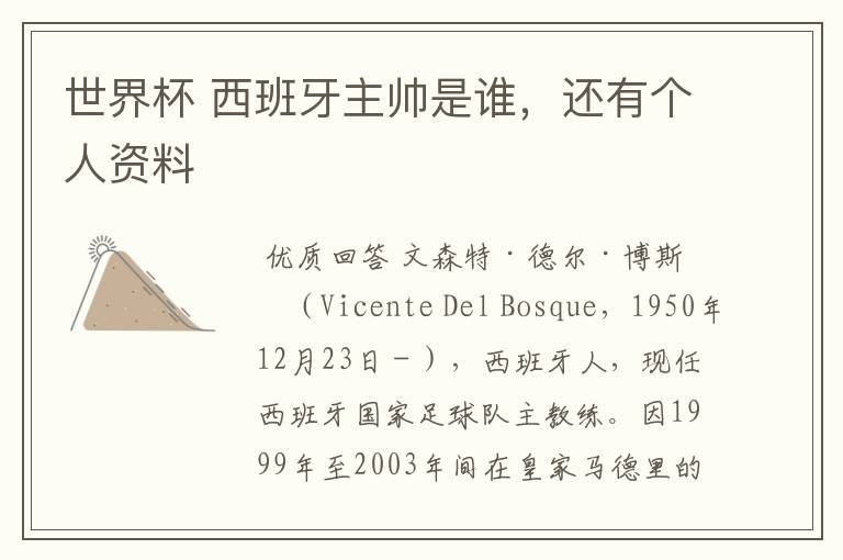 世界杯 西班牙主帅是谁,还有个人资料