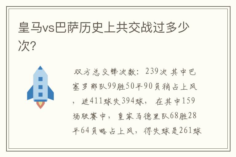 皇马vs巴萨历史上共交战过多少次?