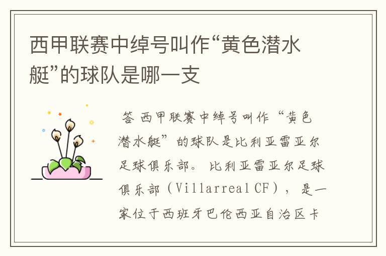 西甲联赛中绰号叫作“黄色潜水艇”的球队是哪一支