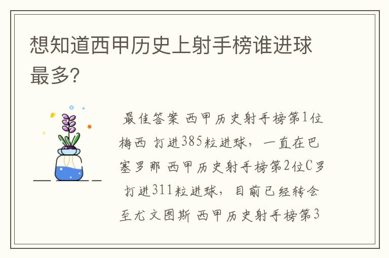 想知道西甲历史上射手榜谁进球最多?