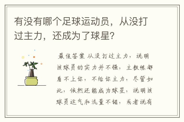 有没有哪个足球运动员,从没打过主力,还成为了球星?