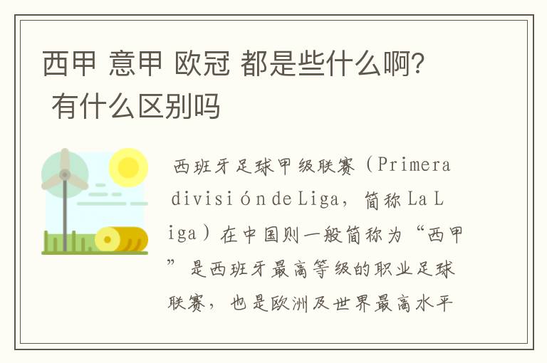 西甲 意甲 欧冠 都是些什么啊? 有什么区别吗