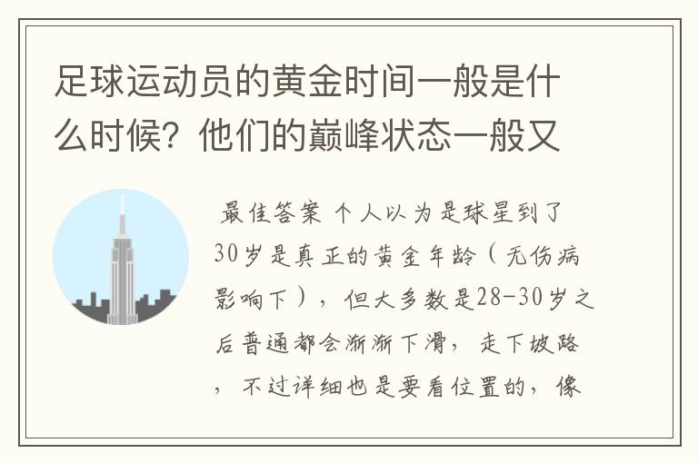足球运动员的黄金时间一般是什么时候?他们的巅峰状态一般又可以维持多久?