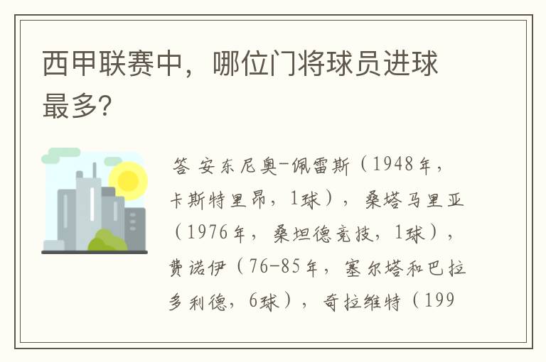 西甲联赛中,哪位门将球员进球最多?