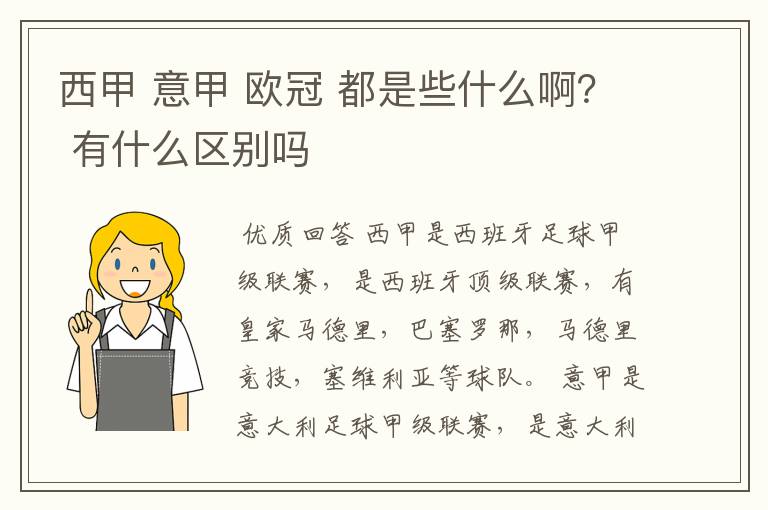 西甲 意甲 欧冠 都是些什么啊? 有什么区别吗