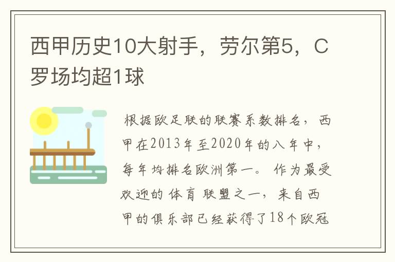 西甲历史10大射手,劳尔第5,C罗场均超1球